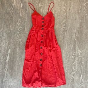 Japna Red Midi Button Dress